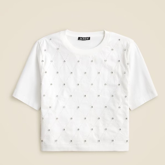 J crew Relaxed lattice-embellished cropped T-shirt - Picture 1 of 3
